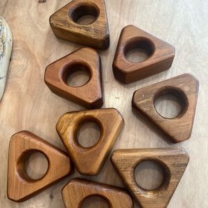 8 Teak Wood Napkin Holders Rings Triangle Mid Century Modern